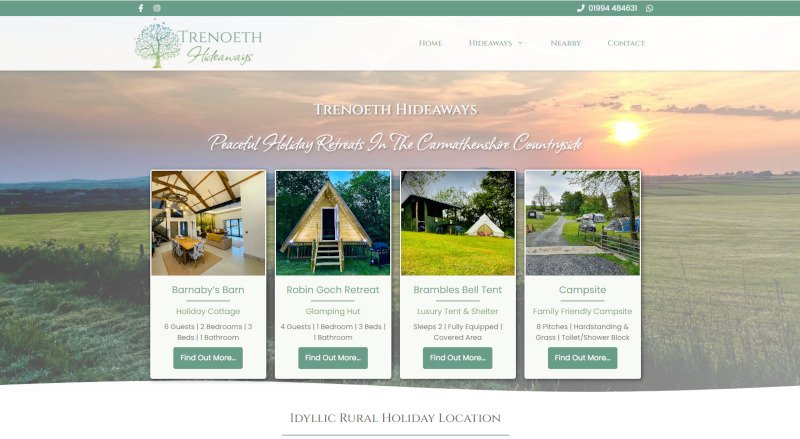 Trenoeth Hideaways website screenshot